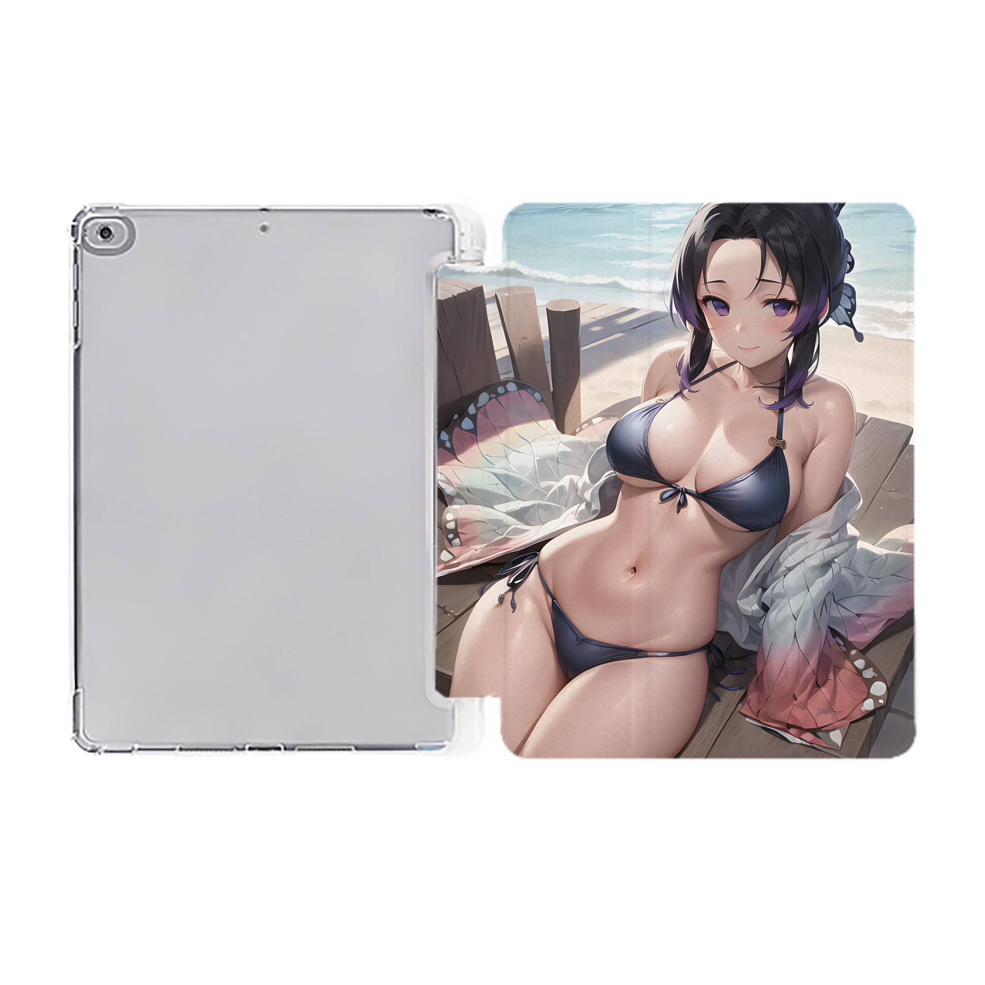 （画像用） 鬼滅の刃（きめつのやいば）蟲柱-胡蝶 しのぶ／こちょう しのぶ Kochou Shinobu IPad ケース ペン収納付き 三つ折りスタンド PUレザー×シリコン 対応機種9.5/10.5/10.9インチ
